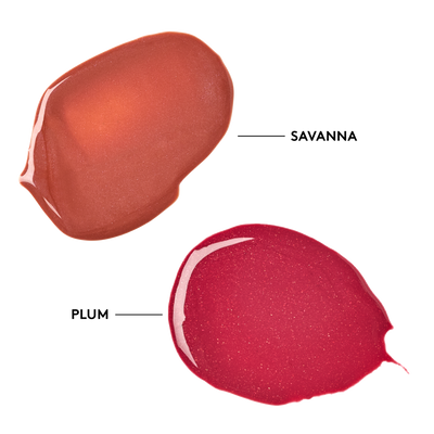 Peptide Lip Shine SPF 30 Duo Plum + Savanna swatches || all