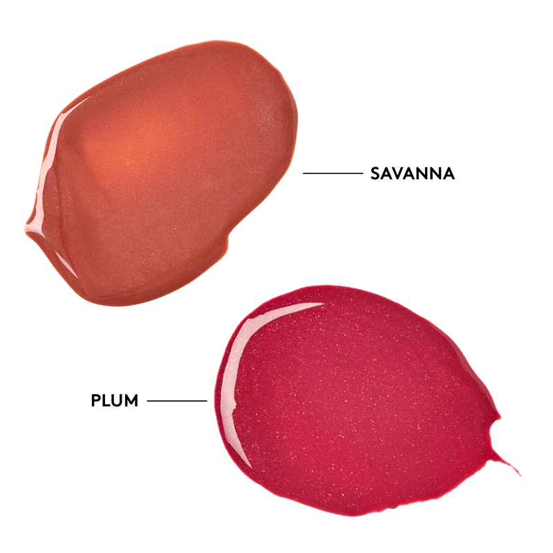 Peptide Lip Shine SPF 30 Duo Plum + Savanna swatches || all